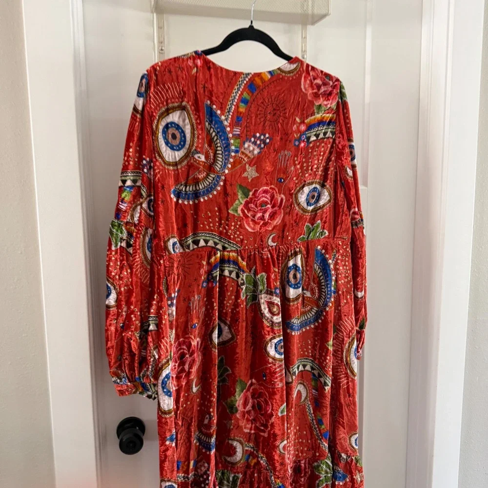 NWT Farm Rio Mystic Red Velvet Maxi Dress XL Long Sleeve Celestial Evil Eye Boho - Picture 5 of 7